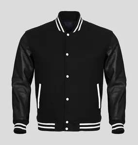 Vestes de baseball vierges personnalisées pour hommes Manteaux de sport unisexe Patchwork Letterman Varsity Jacket Men Long Sleeve Fleece