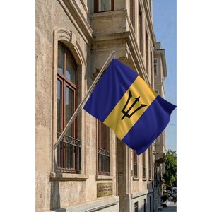 Ensemble de mât de drapeau télescopique mural Barbados avec bannières et drapeaux en polyester imprimés numériquement - Product Image 2