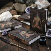 Diario de Meditación con Tapa Dura de Cuero, Diseño de Buda, con los Siete Chakras Celticos, para Yoga, con Encuadernación Cosida, Ideal para Regalo
