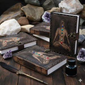 Meditación Buda diseño siete piedra chakra vintage cuero diario o libro de bocetos con pestillo diario cuaderno o lecherías para regalo - Product Image 2