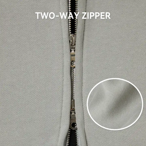 Sweat à capuche court zippé personnalisé unisexe 400 Gsm sweats à capuche en coton épais épaule tombante sweat à capuche à fermeture éclair bidirectionnelle pour hommes - Product Image 2