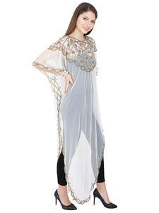 Women Evening Vintage Beaded Embroidery Work Cover up Party Wear Poncho Shrug <b>Cardigan</b> Blouse Style Top Dress Vacation Club Wear - Product Image 4