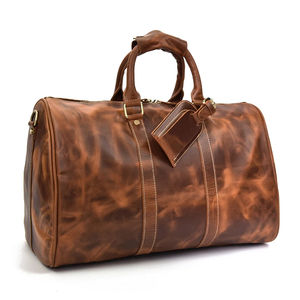 Custom LOGO Genuine Suede <b>Leather</b> Travel Duffel Large Capacity Unisex Weekender <b>Overnight</b> <b>Bag</b> with Portable Zipper Closure - Product Image 4