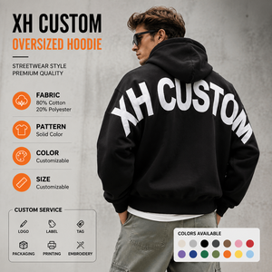 Sweat-shirt à capuche rouge pour homme XH COSTOM, en coton tricoté, coupe classique, imprimé au dos, décontracté, streetwear d'automne - Product Image 2
