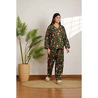 Ensemble pyjama 2 pièces pour femme en coton, imprimé animal de Noël, manches longues, tissu tissé respirant, taille élastique, boutonné