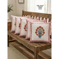 Housse de coussin à motif floral imprimé à la main, 16×16 pouces – Bordure rose