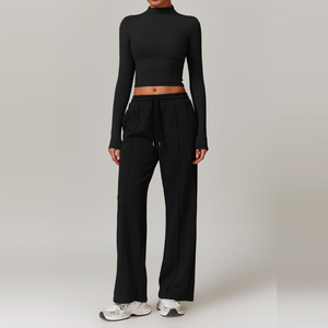 ชุดออกกำลังกายผู้หญิง 2 ชิ้น ปี 2026 พร้อมโลโก้แบบกำหนดเอง ด้านหน้าเรียบ ชุดโยคะ กางเกงออกกำลังกาย สปอร์ตบรา เอวยางยืด - Product Image 5