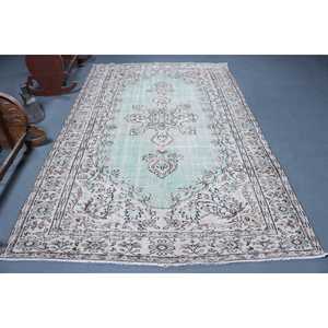 Grand tapis vintage de 5,9 x 9,4 pieds, tapis turc, tapis marocain en laine bleu et blanc - Product Image 1