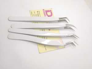 Pinzas para pestañas recubiertas de Color blanco con punta de fibra, pinzas para pestañas de acero inoxidable, pinzas para pestañas semicurvadas curvadas con volumen - Product Image 2