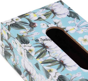 Boîte à mouchoirs décorative en bois carré de luxe Tradebyd, émaillée, écologique, fabriquée à la main, pour le bureau - Product Image 3