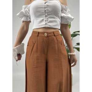 กางเกงขากว้างผ้าเครประบายอากาศได้ดี 1040 พร้อมดีไซน์แบบกระโปรงเอวสูง - Product Image 5