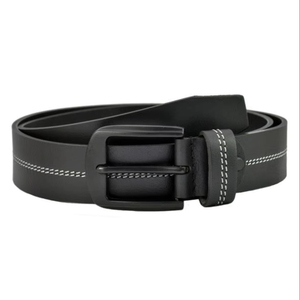 Elegante cinturón de cuero genuino negro vintage con hebilla de aleación y puntada de contraste - Product Image 1