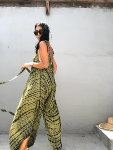 Combinaison une pièce décontractée Tie Dye sans manches avec poche latérale, pantalon ample à jambes larges, combinaison d'été pour femmes, offre spéciale, 2023 - Product Image 2
