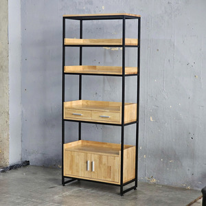 Bibliothèque contemporaine de style industriel en métal et bois de caoutchouc pour salon, chambre et hôtel - Product Image 2
