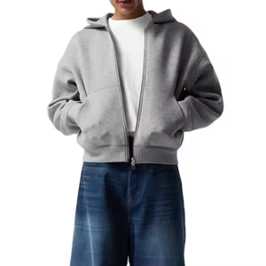 Fabricantes de ropa Drop Shoulder Plain Luxury Heavy Weight French Terry Oversized 500gsm Zip up Men Cropped Boxy Hoodies - Product Image 4