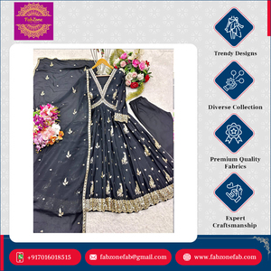 ชุด anarkali และชุด dupatta การออกแบบที่น่าสนใจผ้าไหมแท้ปักลายหนัก5มม. เย็บได้อย่างสมบูรณ์ - Product Image 3