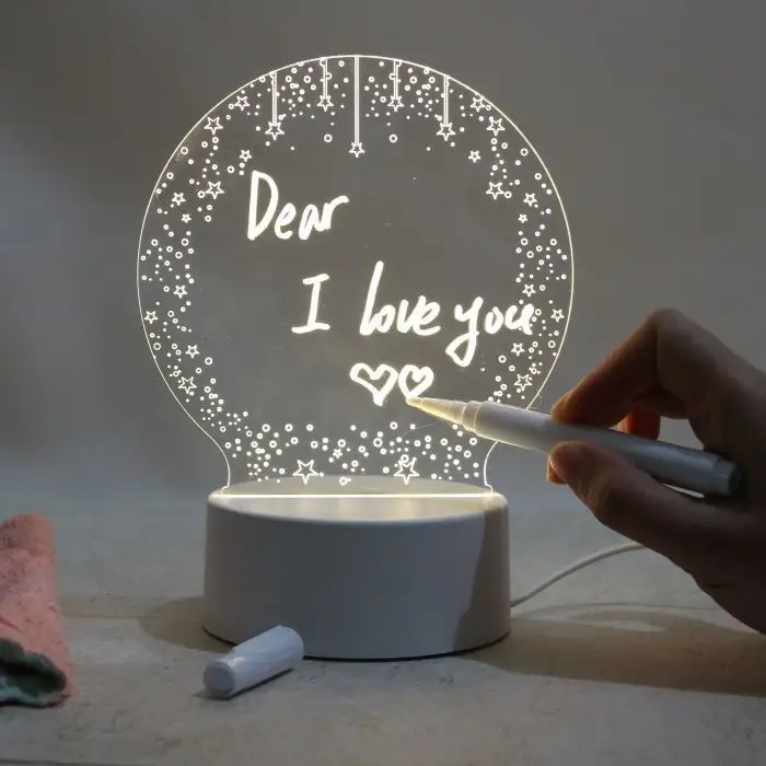 Personalized Luminous Creative Note Writable Acrylic Lamp Decor 3D Usb Charging Led Night Light With Message Board Pen