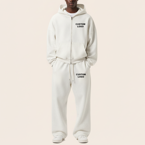 Ensemble de survêtement vintage 2 pièces à capuche, coupe ample, avec cordon de serrage et logo personnalisé, pour homme – Collection streetwear tendance - Product Image 1