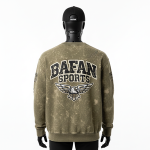 Sweat-shirt pour homme en coton lourd, molletonné, délavé à l'acide, vert olive, imprimé en relief, logo personnalisé, sweat-shirt basique pour homme - Product Image 2