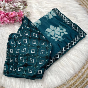 Magnífico y Deslumbrante Sari Indio de Diseño Exclusivo en Puro Chinon, Última Moda, Blusa Elegante para Novia, Ropa Étnica para Fiesta de Bodas, para Mujer - Product Image 1