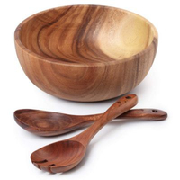 Juego de Ensaladera Clásica de Madera de Acacia de Calidad Deluxe, Ecológica, Hecha a Mano, con Cuchara y Tenedor, al Mejor Precio