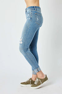 Casual High Waist Straight <b>Jeans</b> for <b>Women</b> Plus Size Solid Colour Pants in Hip Hop Style Skinny Fit Medium Washed Denim - Product Image 3