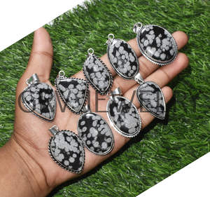 Vente en gros de pendentifs faits à la main en argent sterling 925 de Bohème ethnique, flocon de neige naturel, obsidienne, cadeau de fête, fiançailles - Product Image 6