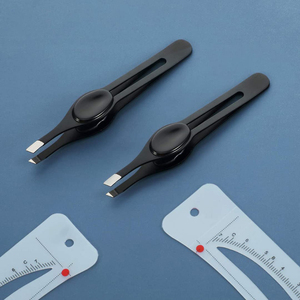 Black Coated Slanted Eyebrow Tweezers with <b>Pointed</b> Tip and Thumb Handle for Hair <b>Removal</b> Plucking Threading - Product Image 2