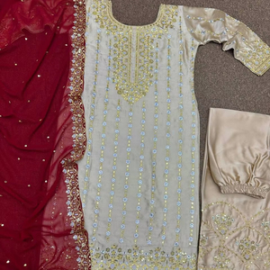 Beautiful <b>Kurti</b> - Plazzo With Dupatta With Fancy Heavy Embroidery With Sequins Work - Product Image 1