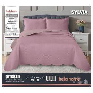 Juego de Cubrecama Doble Moderno Bella Home Sylvia, Color Rosa, Poliéster, Diseño de Parches, Sábana Ajustable para Cama Individual, Queen, King, para Dormitorio y Hoteles - Product Image 1