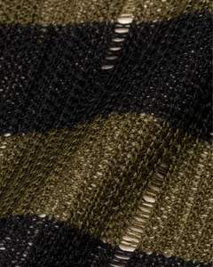 Pull court en tricot crocheté à rayures noires et olive personnalisé pour femmes, manches longues évasées, ajouré, délavé, tendance, haut d'hiver - Product Image 5