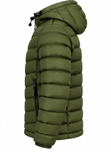 Chaqueta acolchada con capucha para hombre, color verde oliva, gruesa, con cierre de cremallera, para invierno. - Product Image 2