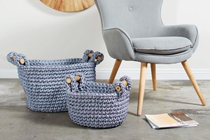 Grey Handwoven <b>Basket</b> <b>Storage</b> Fibre <b>Basket</b> With Wooden Handle Ideal For Home <b>Storage</b> Decor And Daily Utility Use From India - Product Image 6