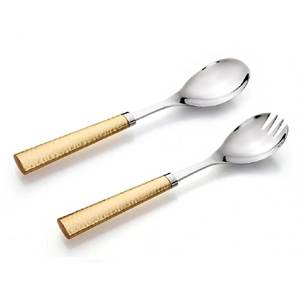 El último juego de servidor de ensalada de acero inoxidable con mango de diseño en relieve de latón dorado, artículos para el hogar y el hotel, juego de Servicio de ensalada - Product Image 3