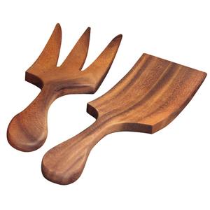 Ensemble de service à salade en bois fabriqué à la main fourchette et cuillère à ustensile naturel accessoires de cuisine durables pour les repas à la maison et la cuisine - Product Image 1