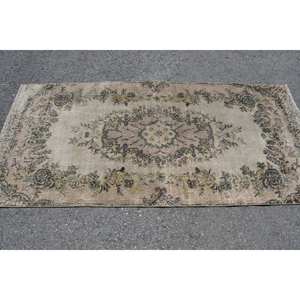 พรมขนสัตว์ตุรกีขนาด3.3x7ฟุตแนววินเทจผ้าทอสีเบจสีเบจและสีเขียวสำหรับตกแต่งห้องนั่งเล่นพื้นหลังลาเท็กซ์ - Product Image 3