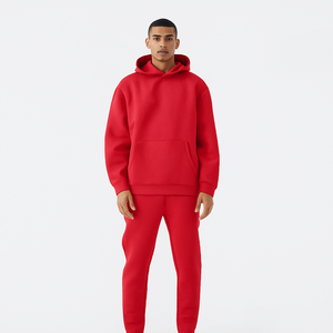 Ensemble de survêtement à capuche pour homme, coupe classique, 100% coton, léger, respirant, streetwear d'hiver, uni - Product Image 1