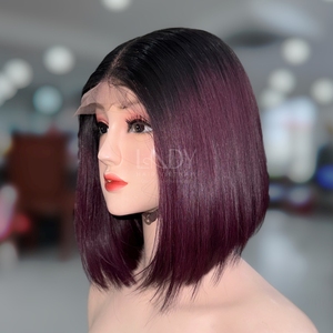 Cierre Bob Factory Precio al por mayor 100% Peluca de cabello humano vietnamita Ombre Color Burdeos Peluca de encaje frontal - Product Image 3