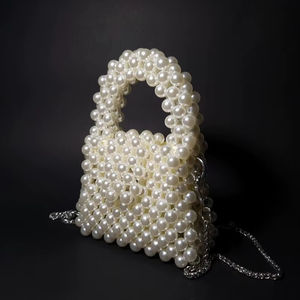 Sac de rangement en plastique perlé ivoire moderne | Sac à main et sac à bandoulière fait main de grande capacité | Utilisation de garde-robe - Product Image 1