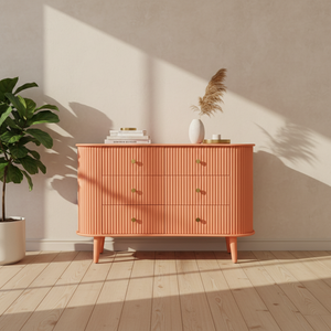 Aparador Acanalado de 6 Cajones, Diseño Moderno, Ecológico y Duradero, Mueble para Sala de Estar, Color Melocotón - Product Image 3