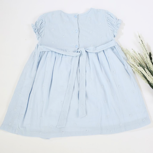 Ropa para niños, ropa para niñas, vestidos para niñas, venta al por mayor, vestido ahumado para niñas, algodón corto azul, diseño personalizado, alta calidad - Product Image 2