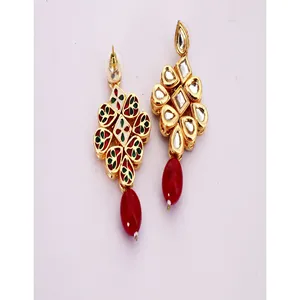 Parure de collier vintage plaqué or Kundan avec rubis, bijoux de mariée raffinés à deux couches pour mariage, en cuivre plaqué rhodium et pierres de zircon - Product Image 3