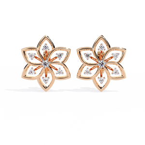 ต่างหูทองคำ 18K ประดับเพชรเพาะเลี้ยงในห้องปฏิบัติการที่ได้รับการรับรองจาก IGI รูปทรงดอกไม้ชุบทองคำเหลือง - Product Image 1