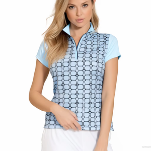 T-shirt de golf à manches courtes pour femme avec logo personnalisé en tissu de performance T-shirt de golf à col zippé 14 imprimés de golf pour femmes - Product Image 1