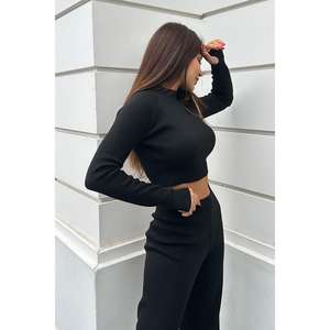 กางเกงทรงตรงสีดำระบายอากาศได้ดี เอวสูง ดีไซน์แบบสูท - Product Image 5