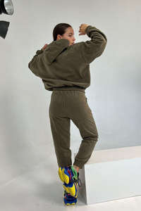 Survêtement d'hiver uni pour femmes-Ensemble deux pièces décontracté à capuche et pantalon-Survêtement vierge personnalisé en polaire pour femmes - Product Image 4