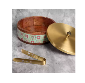 Wood Casserole Pot Modern Design With Brass Lid and Customized <b>Enamel</b> Printed Designer Fancy Casserole - Product Image 4