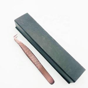 Pinzas de extensión de pestañas de acero inoxidable sólido profesional de oro rosa, agarre de diamante personalizable, Punta puntiaguda, tipo de bota de fibra - Product Image 4
