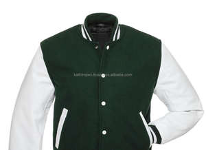 Veste universitaire unisexe vert forêt blanche broderie personnalisée corps en laine manches en cuir fermeture à bouton pression prêt pour le printemps - Product Image 4