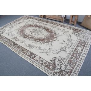 Alfombra Turca, Alfombra Vintage Grande de 5.9x10.1 pies, Alfombra Floral Marrón y Blanca - Product Image 4